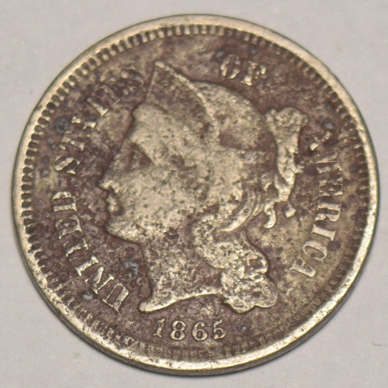 1865 Nickel Three Cent Piece . . . . Fine corrosion