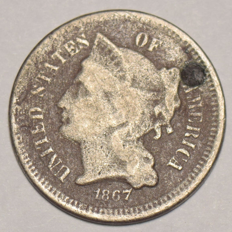 1867 Nickel Three Cent Piece . . . . Good corrosion