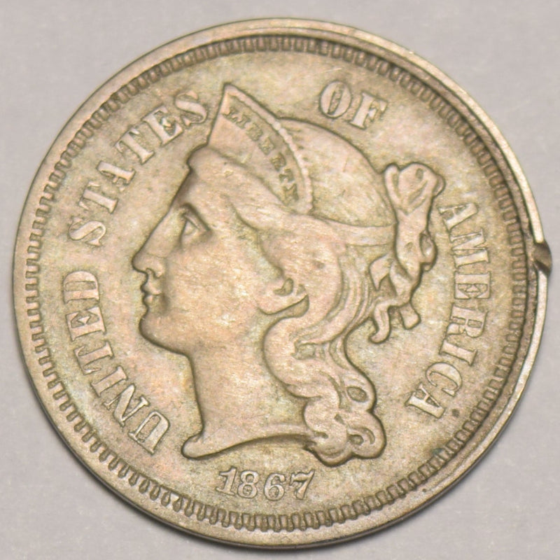 1867 Nickel Three Cent Piece . . . . XF/AU rim bump