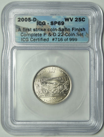 2005-D West Virginia State Quarter ICG SP-69 First Strike Satin Finish