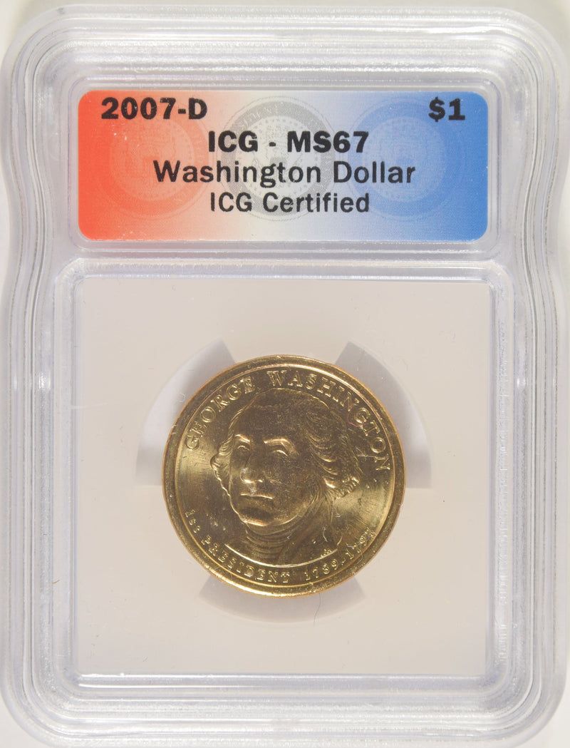 2007-D Washington Presidential Dollar ICG MS-67