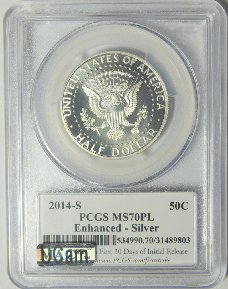 2014-S Silver Kennedy Half . . . . PCGS MS-70 PL Enhanced