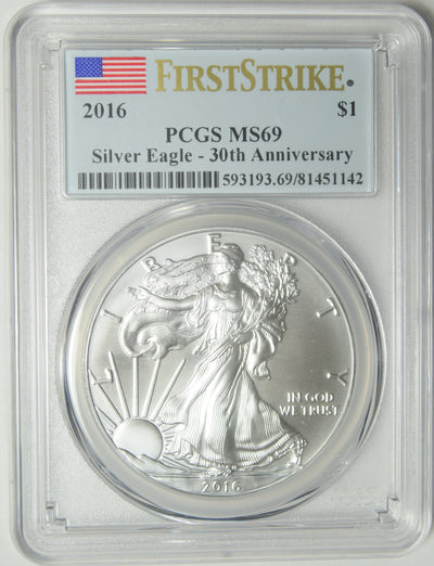 2016 Silver Eagle . . . . PCGS MS-69 Silver Eagle 30th Anniversary First Strike