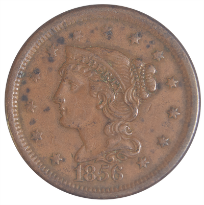 1856 Slant 5 Braided Hair Large Cent XF/AU