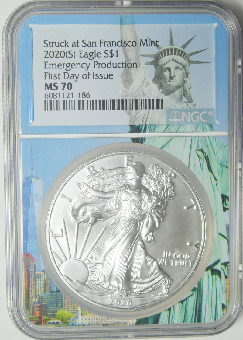 2020 (S) Silver Eagle . . . . NGC MS-70 Emergency Production Statue of Liberty Holder