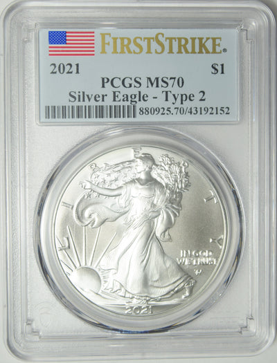 2021 Type 2 Silver Eagle PCGS MS-70 First Strike