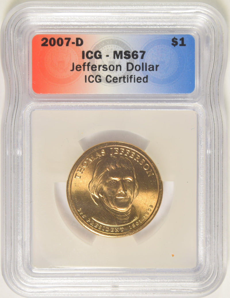 2007-D Jefferson Presidential Dollar ICG MS-67
