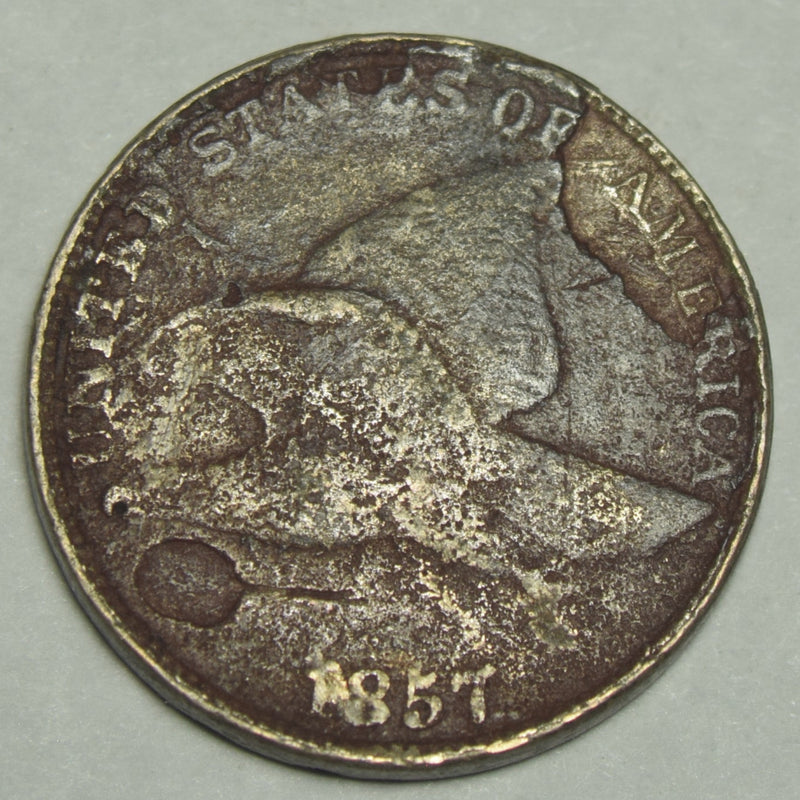 1857 Flying Eagle Cent . . . . Fine badly corroded