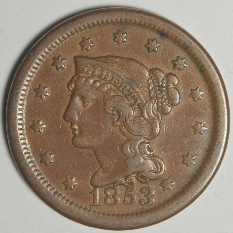1853 Braided Hair Large Cent . . . . XF/AU