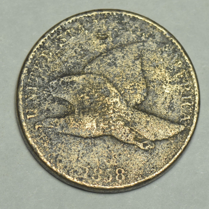 1858 Small Letters Flying Eagle Cent . . . . Fine corroded