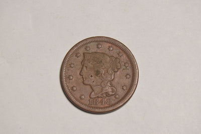 1848 Braided Hair Large Cent XF face hits