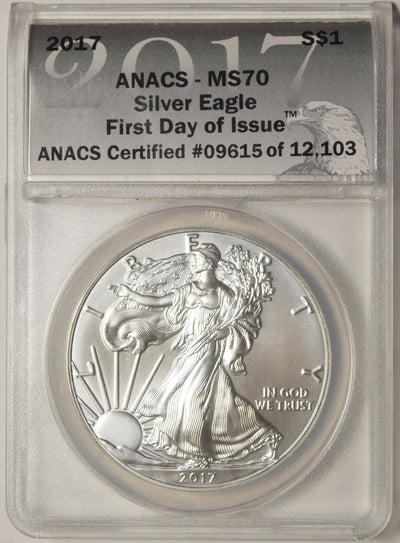 2017 Silver Eagle ANACS MS-70 First Day of Issue