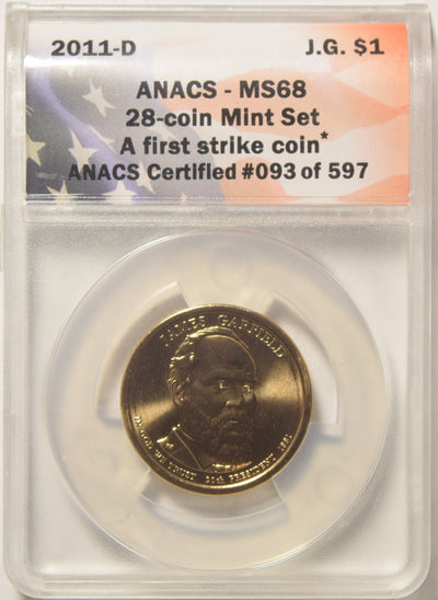 2011-D Garfield Presidential Dollar ANACS MS-68 First Strike