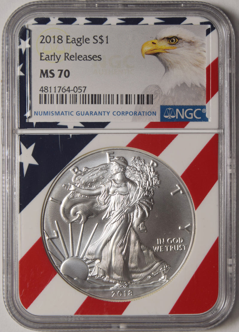 2018 Silver Eagle . . . . NGC MS-70 Early Releases Stars & Stripes Holder