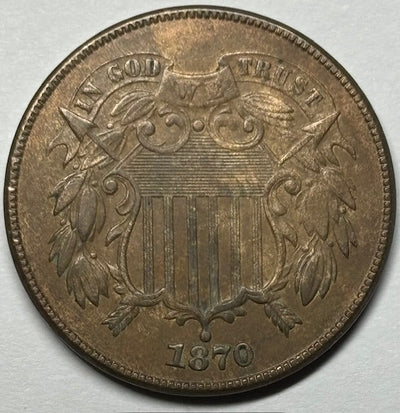 1870 Two Cent Piece Choice Uncirculated Brown