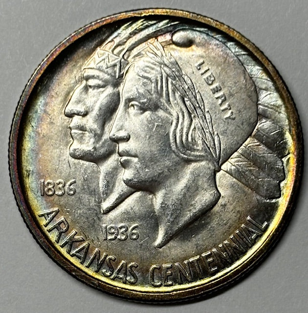 Arkansas Half 1936-D Gem BU Color!