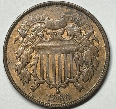 1868 Two Cent Piece Select Uncirculated Brown