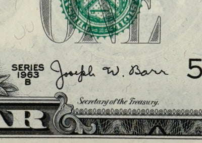 1963 B $1.00 Federal Reserve Note Joseph Barr Signature . . . . Choice Crisp Uncirculated