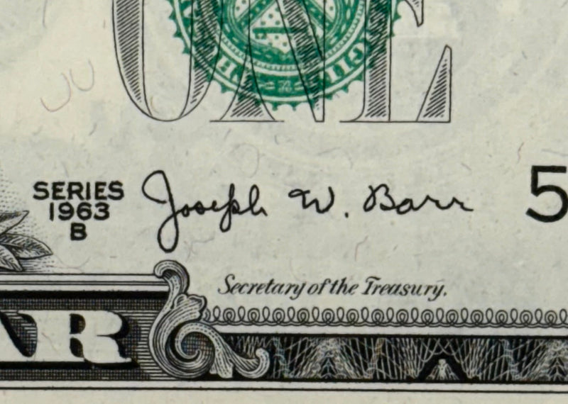 1963 B $1.00 Federal Reserve Note Joseph Barr Signature . . . . Choice Crisp Uncirculated
