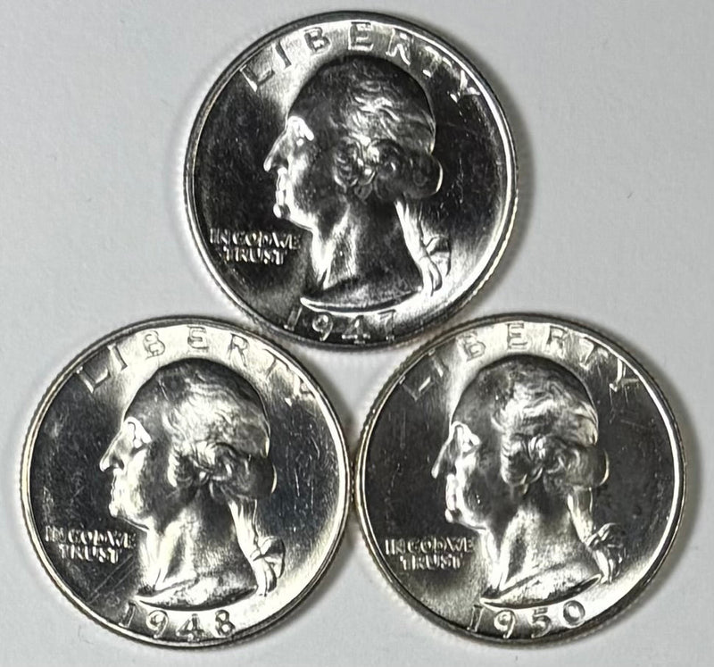 Gorgeous (S mint) Silver Washington Quarter Trio 1947-S,1948-S & 1950-S . . . . Gem Brilliant Uncirculated