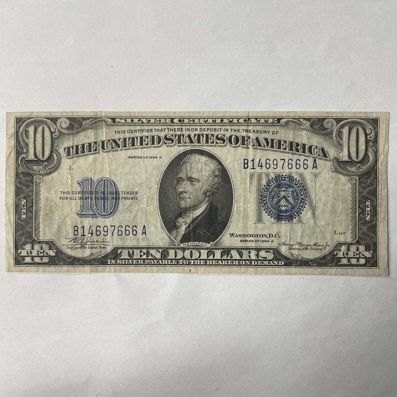 $10.00 1934 A Silver Certificate Very Fine