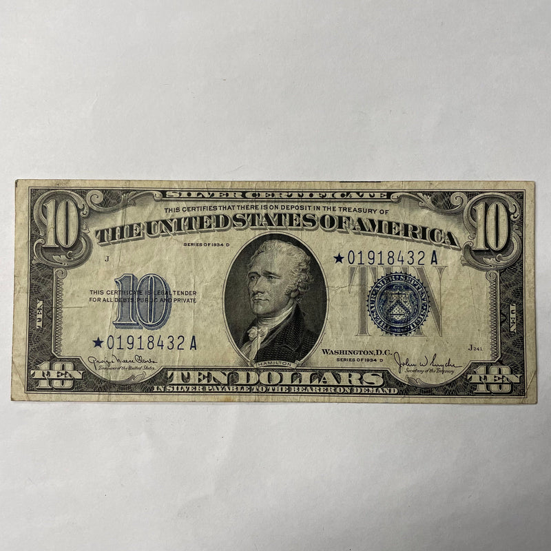 $10.00 1934 D Silver Certificate STAR Very Fine