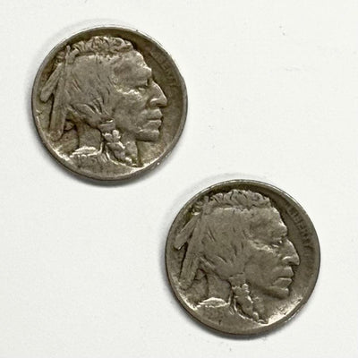 1913 Type 1 and Type 2 Buffalo Nickel Pair Very Fine