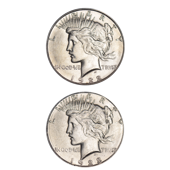 Both 1922-S 1923-S Peace Dollar Brilliant Uncirculated