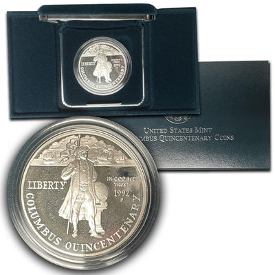 1992-P Columbus Quincentenary Silver Dollar Gem Brilliant Proof in original U.S. Mint Box