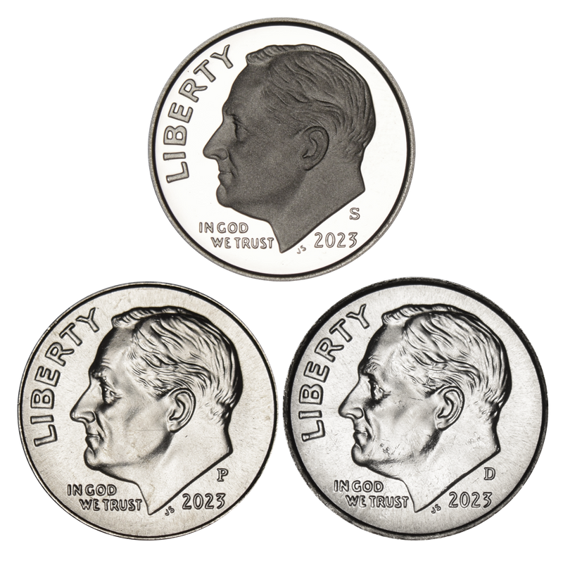 2023-PDS and Silver S Roosevelt Dimes . . . . BU, Proof and Silver Proof