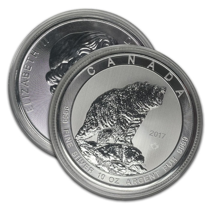 2017 Canadian 10 oz Silver Grizzly Bear Wildlife Series Coin . . . . 9999 Silver in mint capsule