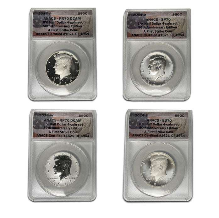 2014 Kennedy Half Dollar Silver 4-Coin Set . . . . ANACS 50th Anniversary