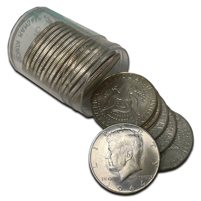 Roll of 1964 90% Silver Kennedy Half Dollar Rolls . . . . 20 BU Coins per Roll