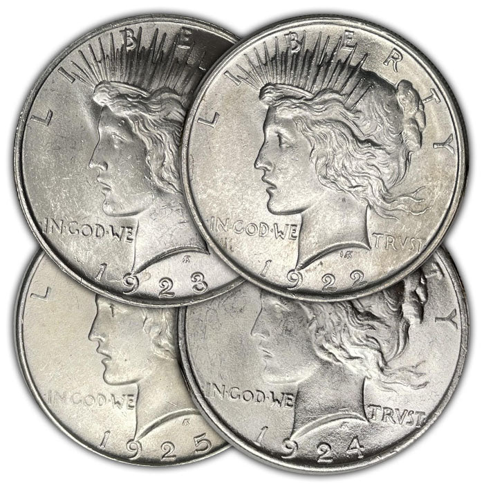 1922, 1923, 1924, 1925 Silver Peace Dollars . . . . Brilliant Uncirculated