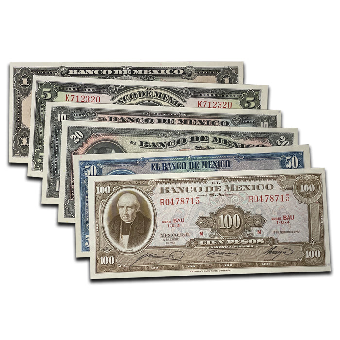 All 6 Pesos (1970 issue) . . . . Gem Crisp Uncirculated Notes from original bank packs