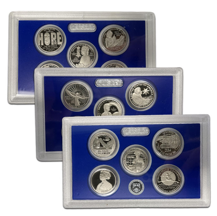 2022-S, 2023-S and 2024-S American Women 5-Coin Quarter Proof Sets . . . . Superb Brilliant Proof