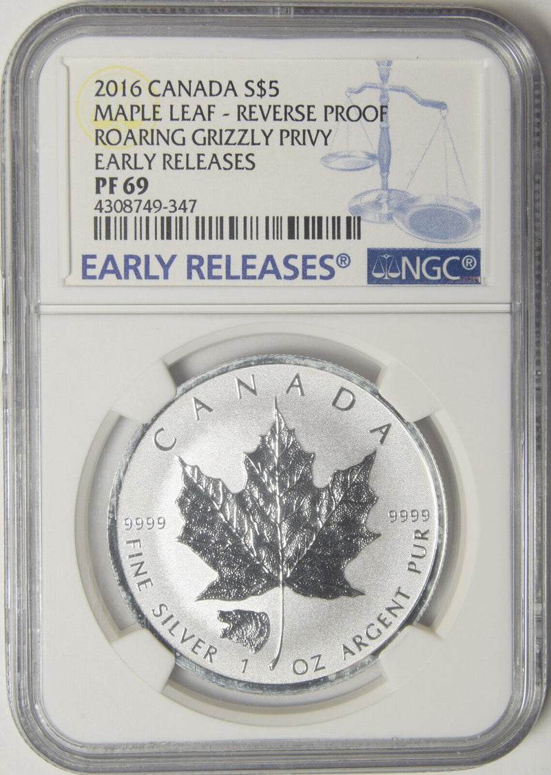 2016 Reverse Proof Canada Maple Leaf NGC PF-69 Roaring Grizzly Privy Early Releases