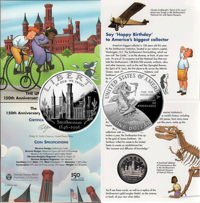 1996 Smithsonian 150th Anniversary Commemorative Silver Dollar Set