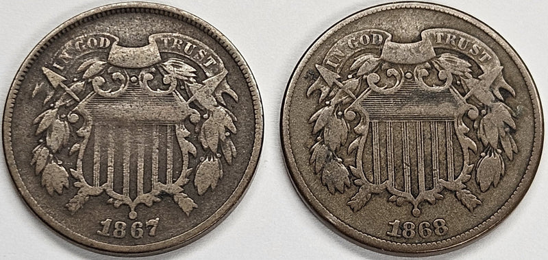 1867 & 1868 Two Cent Pair . . . . VG