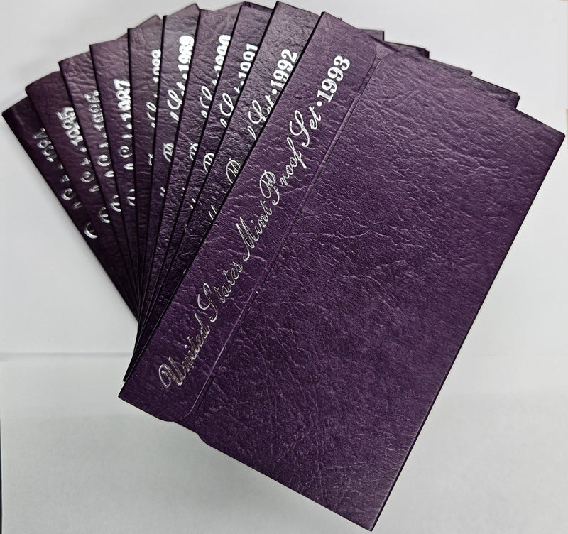 1984-1993 All 10 Purple Proof Set Box . . . . Gem Proof