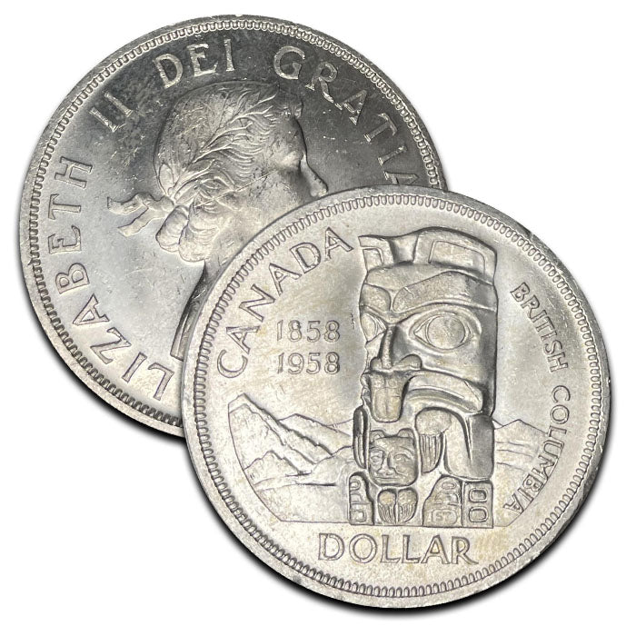1958 Canadian Totem Pole Silver Dollar . . . . Brilliant Uncirculated