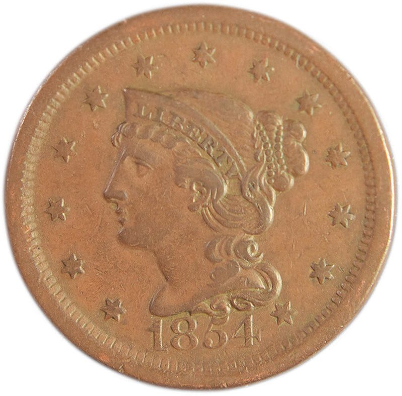1854 Braided Hair Large Cent . . . . XF/AU
