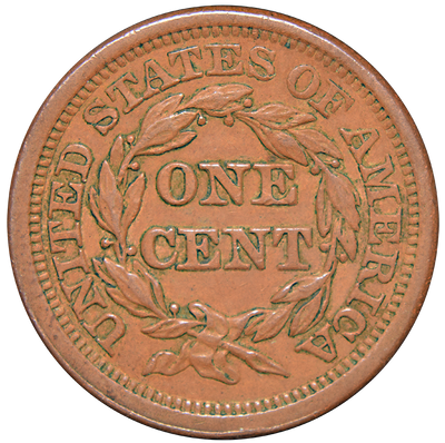 1854 Braided Hair Large Cent . . . . Select Uncirculated Brown