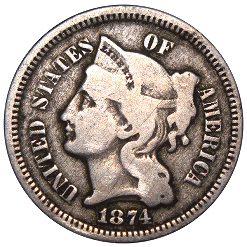 1874 Nickel Three Cent Piece . . . . Fine