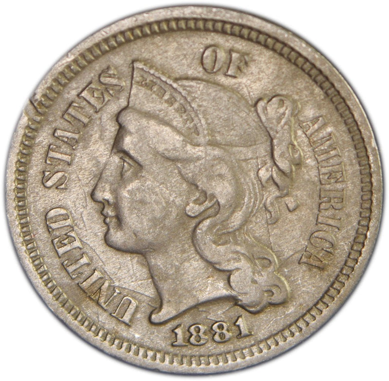 1881 Nickel Three Cent Piece . . . . Choice About Uncirculated