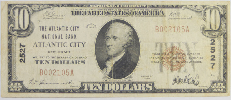 New Jersey $10.00 1929 Type 1 Atlantic National Bank of Atlantic City, NJ CH