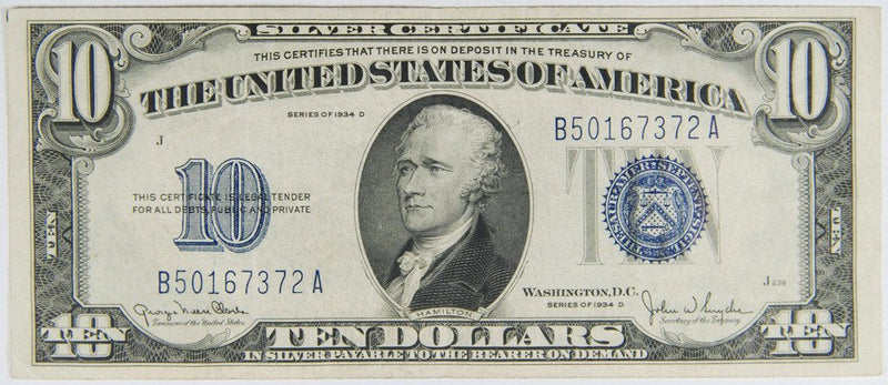 $10.00 1934 D Silver Certificate . . . . Choice About Uncirculated