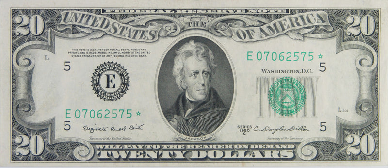 $20.00 1950 C Federal Reserve Note STAR . . . . Choice About Uncirculated