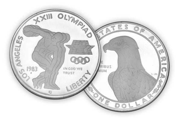 1983-S LA Olympic Discus Thrower Silver Dollar . . . . Gem Brilliant Proof in Original U.S. Mint Capsule