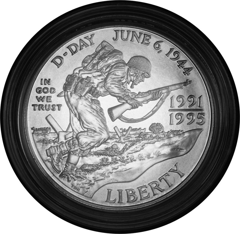 1991-1995-D WWII 50th Anniversary Silver Dollar . . . . Gem BU in Original U.S. Mint Capsule